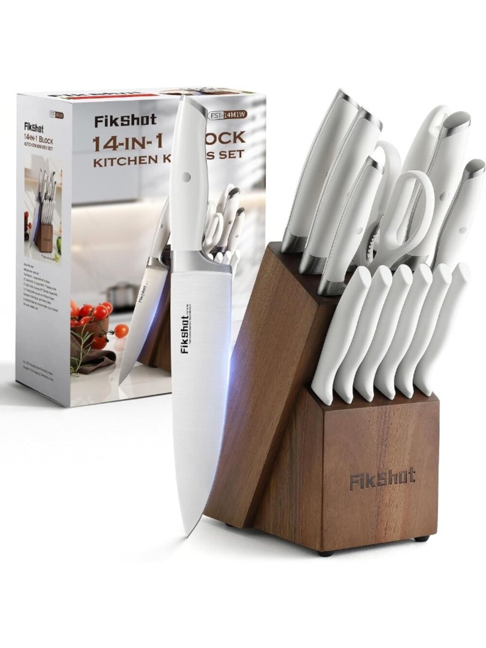 14-Piece Kitchen Knife Set - High Carbon Stainless Steel, Sharp & Durable, White